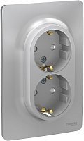 Розетка с заземлением Schneider Electric Unica New 1-м. 2 мод. шторки алюминий